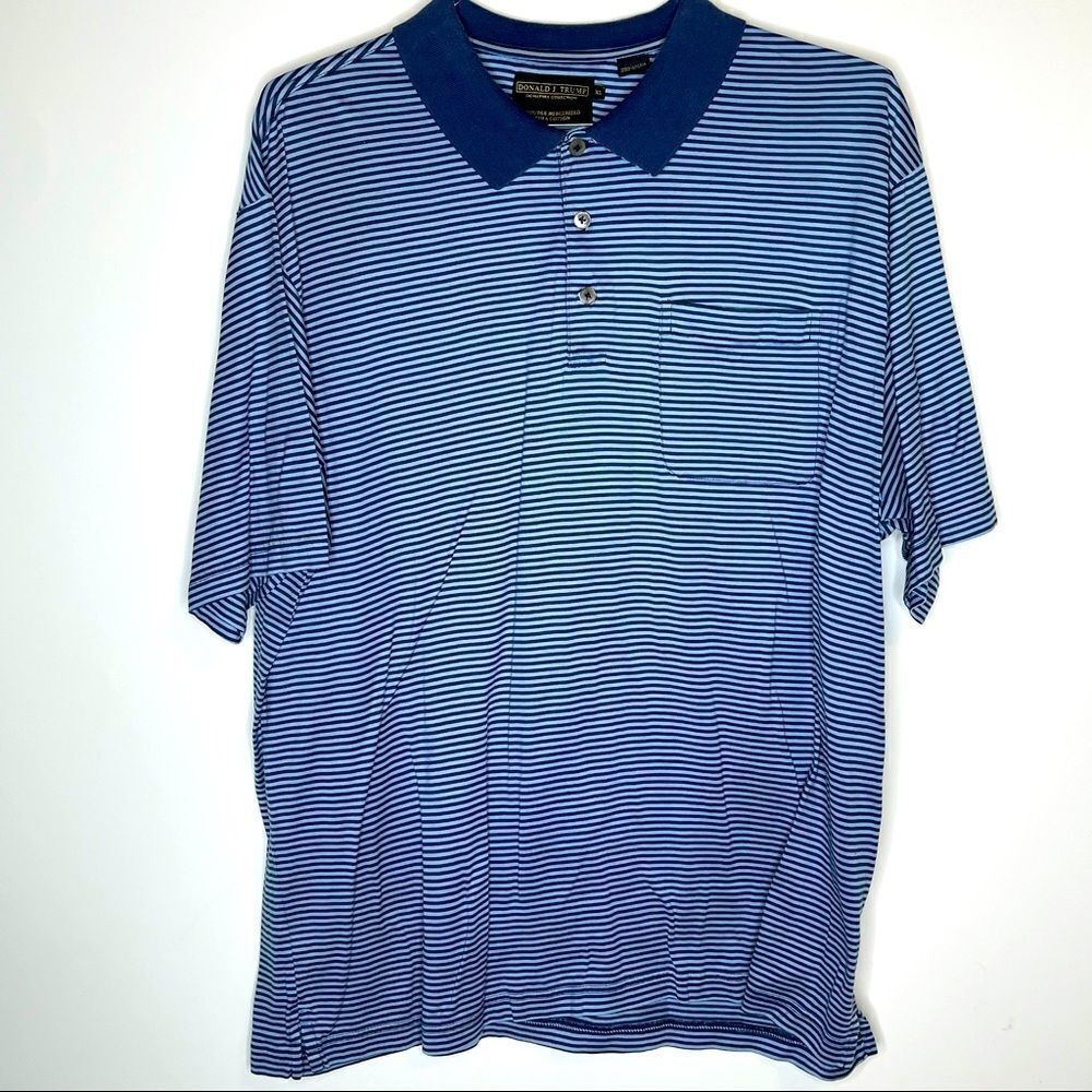 XL Donald Trump Signature Collection Blue-White 100% Cotton SS Polo - Picture 2 of 4